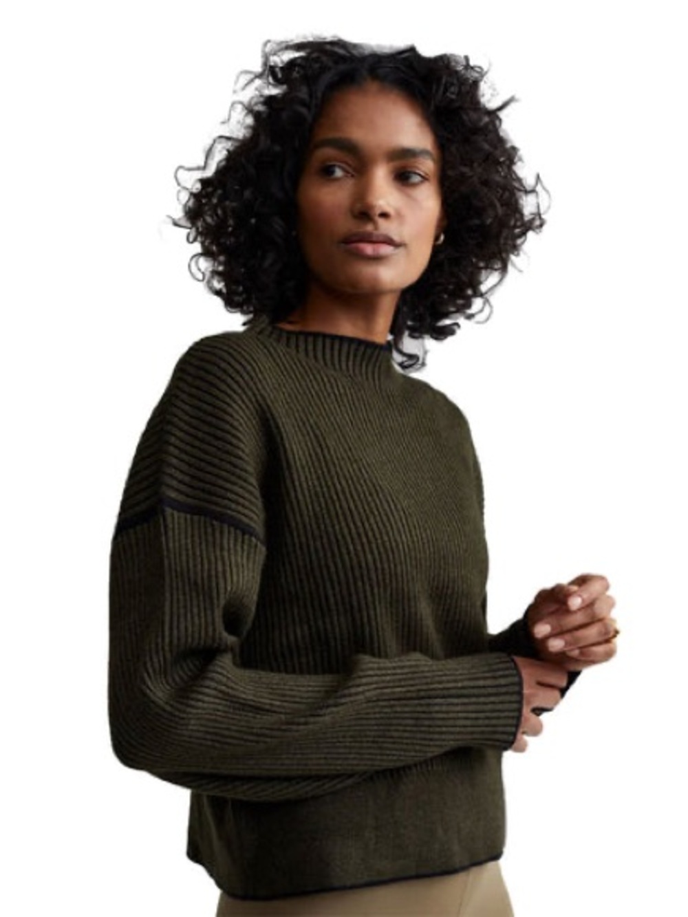 Varley. Grant Knit Ribbed Sweater. Dark Olive. Size Medium.